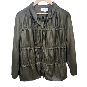 ERIN LONDON Ruffled Animal Print Jacket Olive Size XL